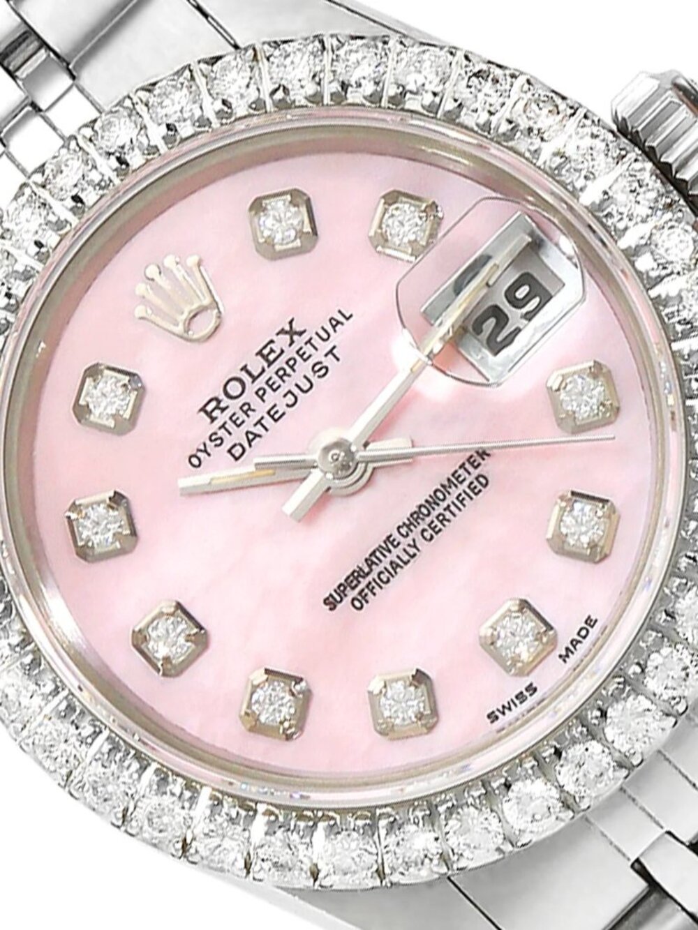Rolex Datejust Custom Pink 69173 MOP Natural Diamond Dial Bezel Band 26mm Watch